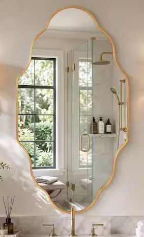 24 in. W x 36 in. H Scalloped Gold Aluminum Alloy Framed Wall Mirror