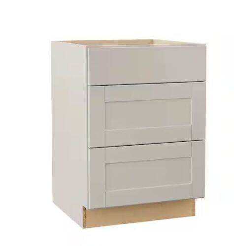 Hampton Bay Shaker 24 in. W x 24 in. D x 34.5 in. H Assembled 3 Drawer Base Kitchen Cabinet in Dove Gray