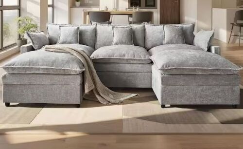 107 in. Wide Arm 3-Piece Modern Chenille U-Shape Modular Sectional Sofa in Dark Gray with 2 Ottomans