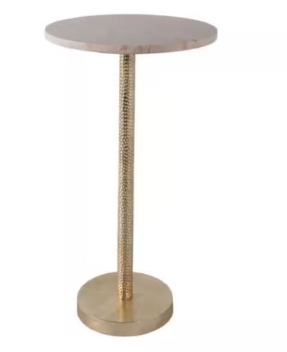 Liv & Skye 24.5 in. Ivory Marble Top Drink Table with Pedestal Metal Base