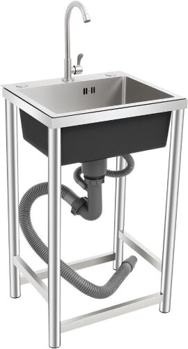 Stainless Steel Utility Sink with 360° Faucet, 17.7"D x 16"W x 29.5"H