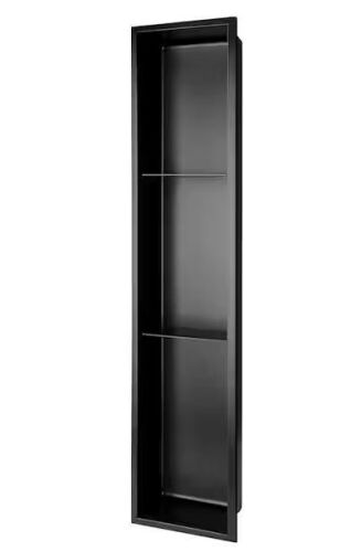 AKDY 8 in. W x 36 in. H x 4 in. D Stainless Steel Triple Shelf Bathroom Shower Wall Niche in Matte Black