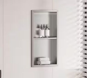 12 in. W x 24 in. H x 4 in. D Waterproof Recessed Shower Niche Storage Shelf in Brushed Nickel, No Tile Needed