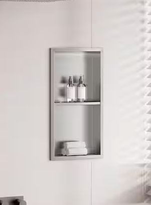 12 in. W x 24 in. H x 4 in. D Waterproof Recessed Shower Niche Storage Shelf in Brushed Nickel, No Tile Needed