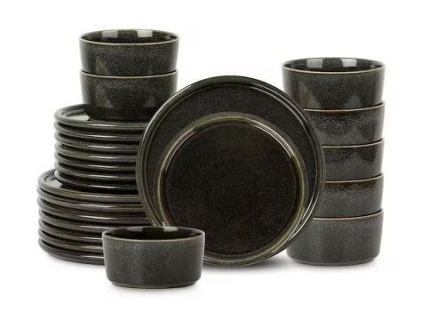 STONE LAIN Eden 24-Piece Charcoal Grey Stoneware Dinnerware Set (Service for 8)