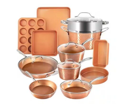 Gotham Steel Hammered Copper 17-Piece Aluminum Nonstick Cookware Set