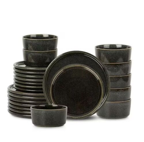STONE LAIN Eden 24-Piece Charcoal Grey Stoneware Dinnerware Set (Service for 8)
