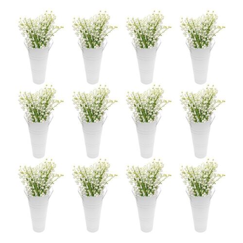 12 Pcs 9in White Metal Flower Buckets