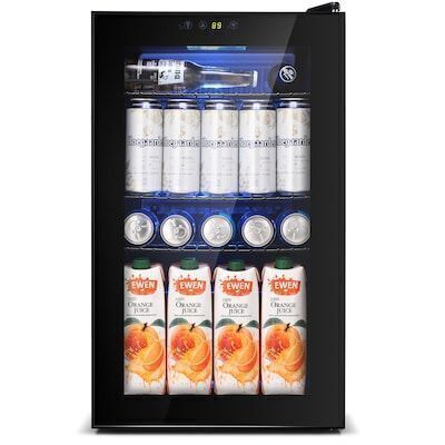 16.9-Inches W 24 -Can Capacity Black Tempered Glass Freestanding Indoor Beverage Refrigerator 2.3cu ft