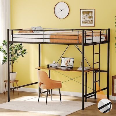 VINGLI 78L x 56W x 67H Full Size Loft Bed with Flat Ladder Rungs and Safety Guard Rails for Small Space Black