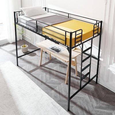 VINGLI 79L x 42W x 71H Twin Size Loft Bed Frame with Flat Ladder Rung