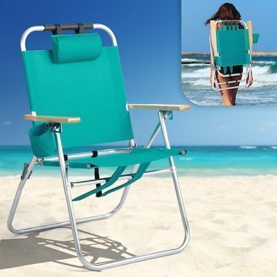 VINGLI 17-in Aluminum Backpack Beach Chair with Adjustable Straps