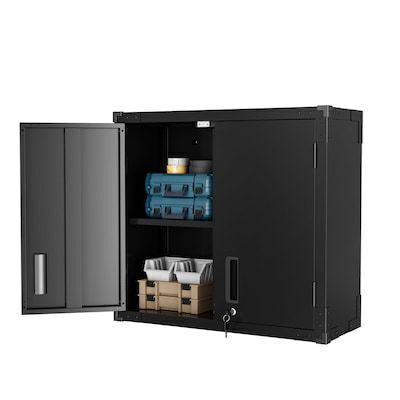 VINGLI 30-in W 28-in H 2-shelf Wall-mounted Garage Storage Cabinet with Adjustable Shelves Black