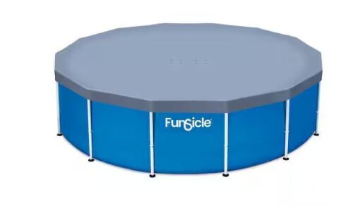 Funsicle 14 ft. x 14 ft. Round Gray Quickset Ring Top Above Ground Pool Safety Cover with String Lock