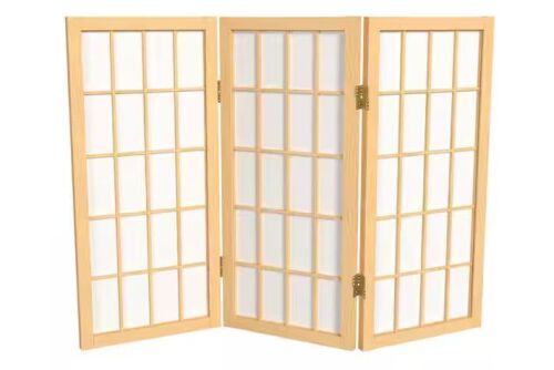 Red Lantern 2 ft. Short Desktop Window Pane Shoji Screen, Natural, 3 Panels