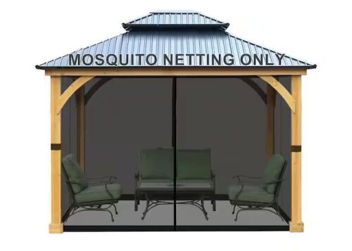 Aoodor 12 ft. x 14 ft. Universal Replacement Mosquito Netting for Patio Gazebos with Zippers (Mosquito Net Only)