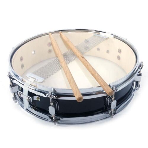 Black Professional Snare Drum Set with Drumsticks, Strap, Drum Key