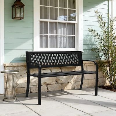 47 in. Black Iron Outdoor Bench
