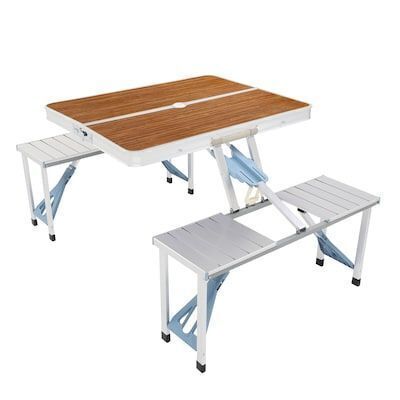 VINGLI 4 Ft Folding Picnic Table Set with 4 Seats and Umbrella Hole, 220lb Capacity
