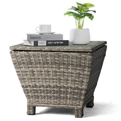 VINGLI 19W x 20H Wicker Outdoor Storage Box Side Table with Lid, 13 Gallon
