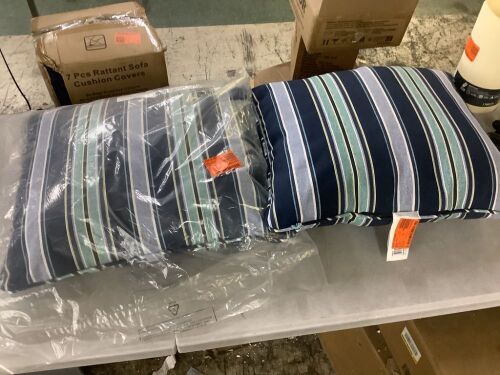 Lot of (2) Sapphire Aurora Blue Stripe Outdoor Pillows