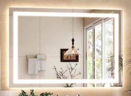 Morden White 36 in. W x 48 in. H LED Light Rectangle Anti Fog Frameless Vanity Wall Mirror