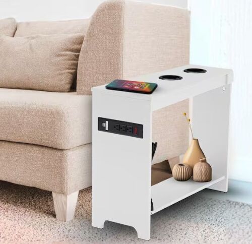 White End Table With Charging Station
