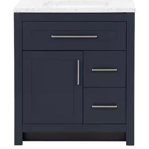 Home Decorators Collection Clady 31 in. Single Sink Deep Blue Bath Vanity with Silver Ash Cultured Marble Top