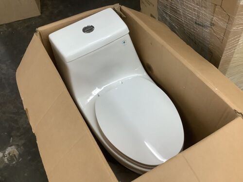 Glacier Bay McClure 12 inch Rough In One-Piece 1.1 GPF/1.6 GPF Dual Flush Elongated Toilet in White Seat Included - Previously Installed, Unused