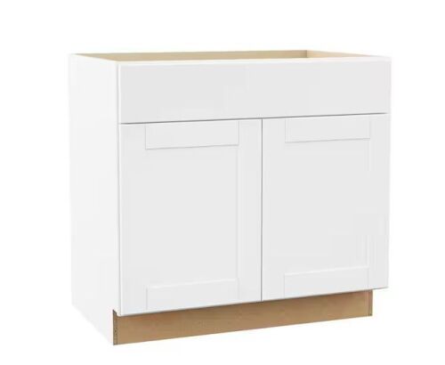 Hampton Bay Shaker 36 in. W x 24 in. D x 34.5 in. H Assembled Base Kitchen Cabinet in Satin White