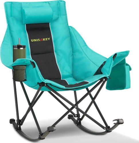Unisakey Oversize Foldable Rocking Camping Chair300lbs Capacity,Green
