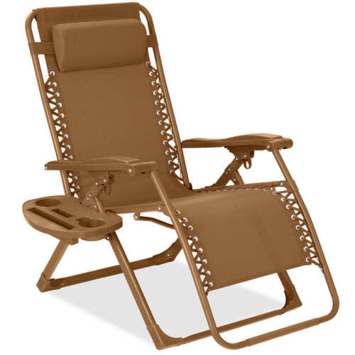 Monochromatic Zero Gravity Patio Chair Recliner w/ Side Tray, Headrest