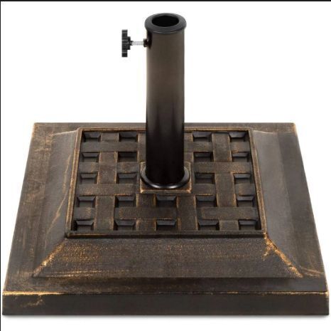 Best Choice Products 26lb Heavy-Duty Steel Square Patio Umbrella Base Stand w/ Decorative Basketweave Pattern