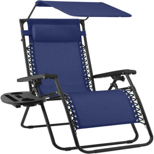 30" Wide Folding Zero Gravity Patio Lounge Chair w/Adjustable Canopy Shade