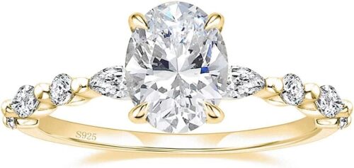 EAMTI 3 Carats 925 Sterling Silver Ring Oval Cut Cubic Zirconia Engagement Solitaire Marquise Promise Ring for Women