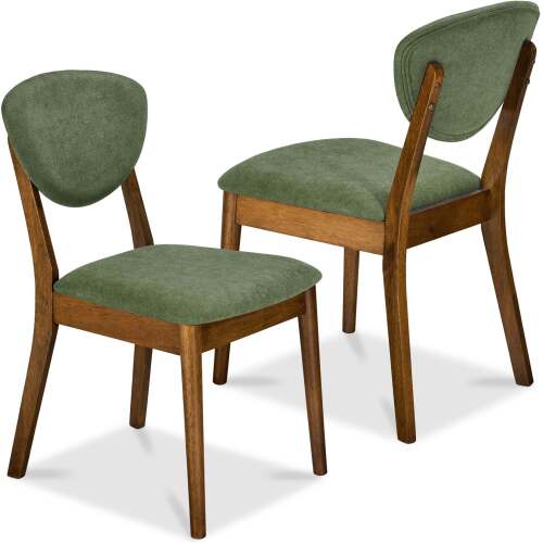 2-Piece Mid-Century Modern Wood &Upholstered Dining Chair Set