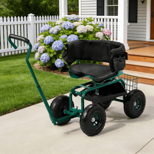 Garden Rolling Cart with Seat Work Seat with Wheels, Adjustable Rolling Cart with Tool Storage, for Bad Knees