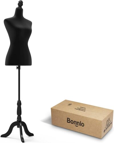 Bonnlo Female Dress Form Pinnable Mannequin Body Torso with Wooden Tripod Base Stand (Black, 2-4)