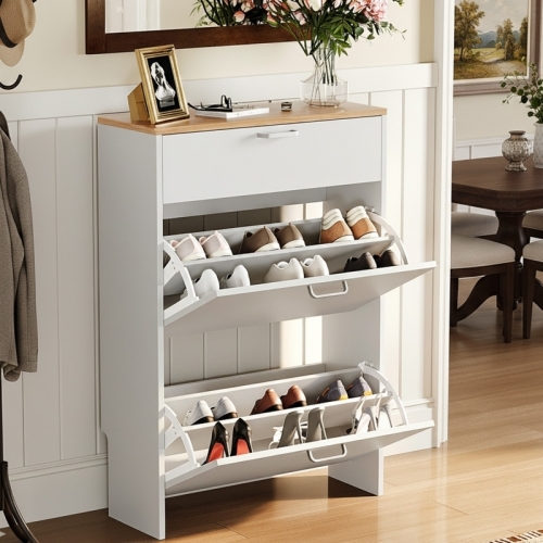 Shoe Cabinet Storage with 2 Flip Drawers & Drop-Down Door for Entryway
