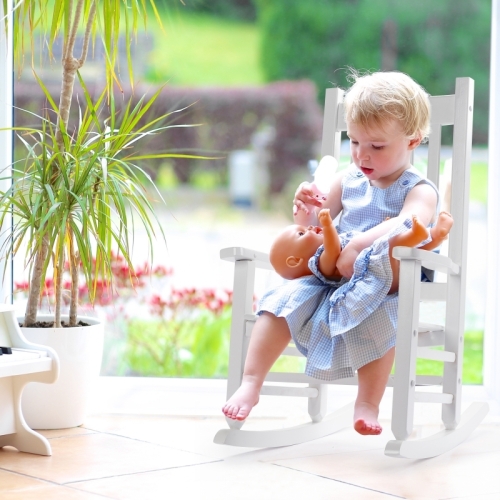 Ktaxon Wooden Child's Rocking Chair,Small Wooden Rocker with High Backrest for Kids Ages 3-6,for Patio Porch Outdoor & Indoor, Living Room, Bedroom, Balconies(White)