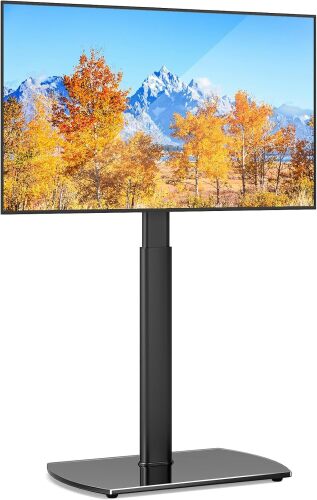Universal TV Floor Stand with Mount for 27-70 Inch LCD LED OLED TVs, Swivel Height Adjustable Tall TV Stand, Space Saving Design for Corner Bedroom Living Room, Black