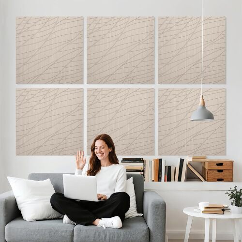 Curved Slotted Acoustic Wall Panels, Velvet Stream, Natural Birch