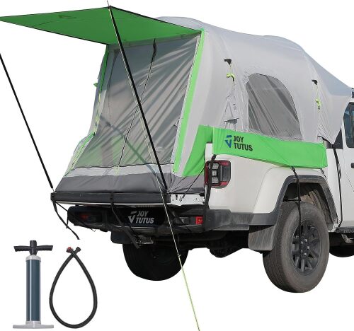 JOYTUTUS Inflatable Truck Bed Tent 5.5-6.5FT with Awning, Includes Air Pump for Quick 30S Setup, Dual-use Pickup or Camping Tent for 2 Person, Truck Tent with Waterproof Roof Shade and 3 Windows