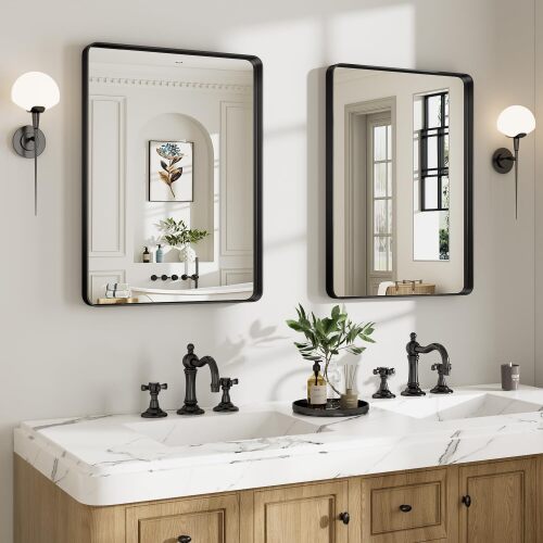 22X30 Black Bathroom Mirror for Over Sink, 2-Pack