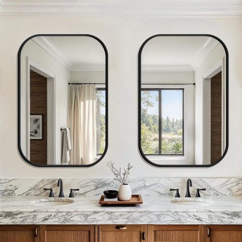 Bathroom Vanity Mirror for Wall, Rectangle Bathroom Mirror for Over Sink, Metal Framed, Hangs Horizontally or Vertically