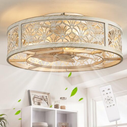 18" Caged Ceiling Fan with Light, Small Fandelier