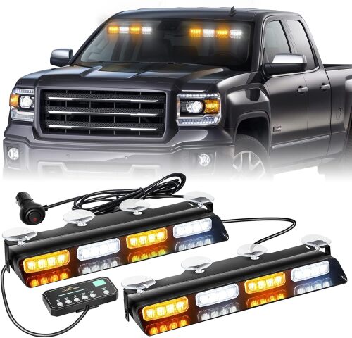 XRIDONSEN 2 in 1 2x 14 inch Strobe Light Bar Interior Front/Rear Warning Caution Light Bar for Tow/Plow Trucks Construction Vehicles