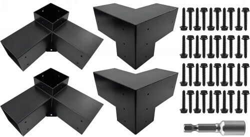 3-Way Pergola Corner Bracket, Galvanized Steel Woodwork for 4" x 4" Lumber, Metal DIY for Outdoor Gazebos, Log Cabins with Screws - 4