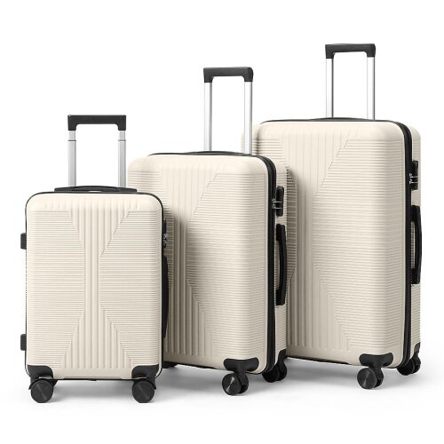 FcH 3 Piece Hardside Luggage Set 20 24 28 Inch PP Suitcase Beige