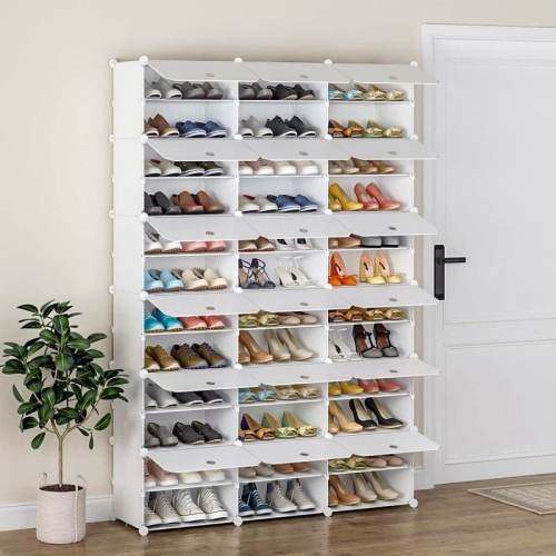 FcH Portable Closet Modular 12 Tiers Shoe Rack 36 Cubes Shoe Storage Cabinet Organizer 72 Pairs Entryway Shoe Shelf White Finish